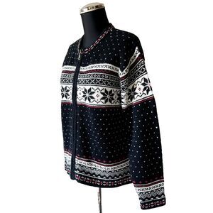 Vintage Studio Works Snowflake Zip Front Cardigan Sweater-Women's Petite Medium